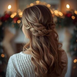 Braided festive hairstyle with pearl accessories by Salon Nia Cardiff
